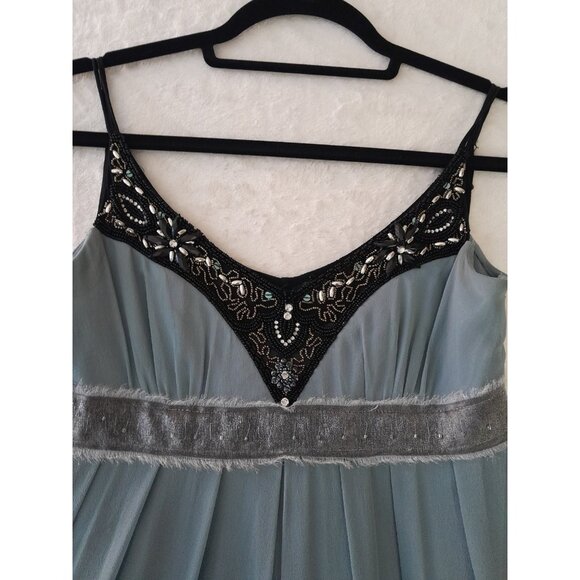 Cache Luxe Embellished Chiffon Silk Dress Baby Doll Fairy Princess Sz 2 Seafoam - Picture 3 of 16